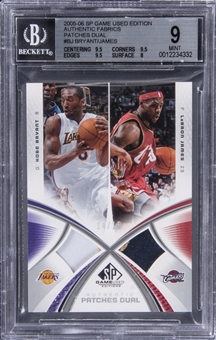 2005-06 SP Game Used Edition "Authentic Fabrics" Patches Dual #BJ Kobe Bryant/LeBron James Dual Patch Card (#14/15) - BSG MINT 9